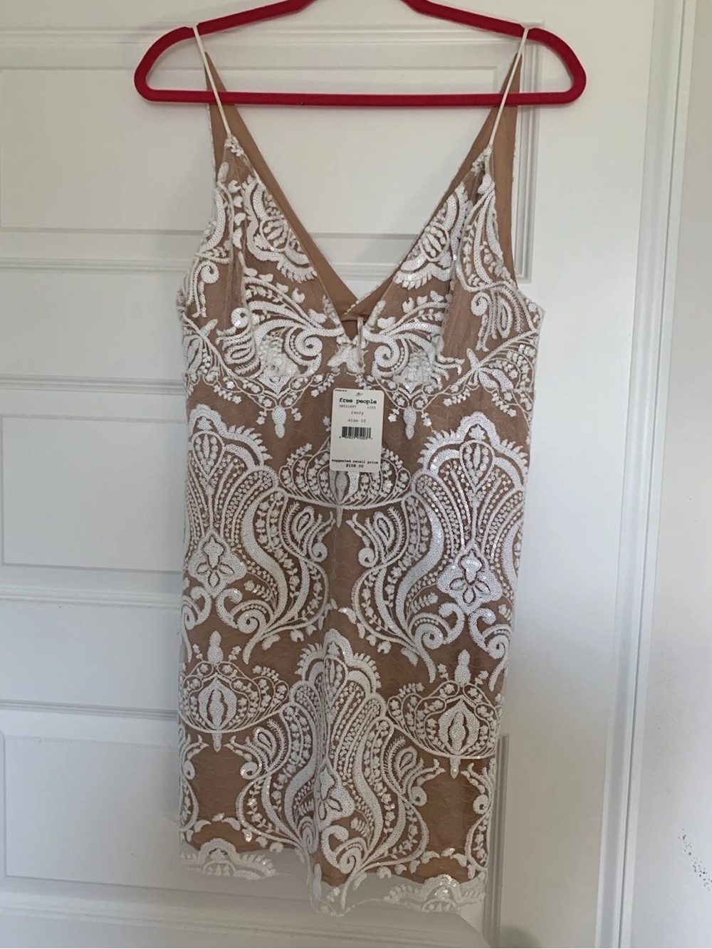 New With Tags Free People Womens Sequined Mini Party Dress Ivory 10